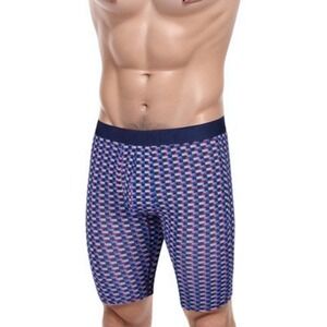 Jockey Long Leg Boxer Brief Mens Small Navy Geometric Modal Stretch Underwear
